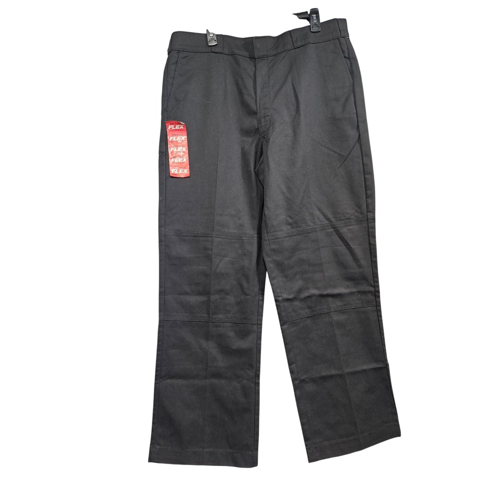 Dickies Mens Flex Double Knee Relaxed Fit Straight Leg Twill Pants Black 38X32